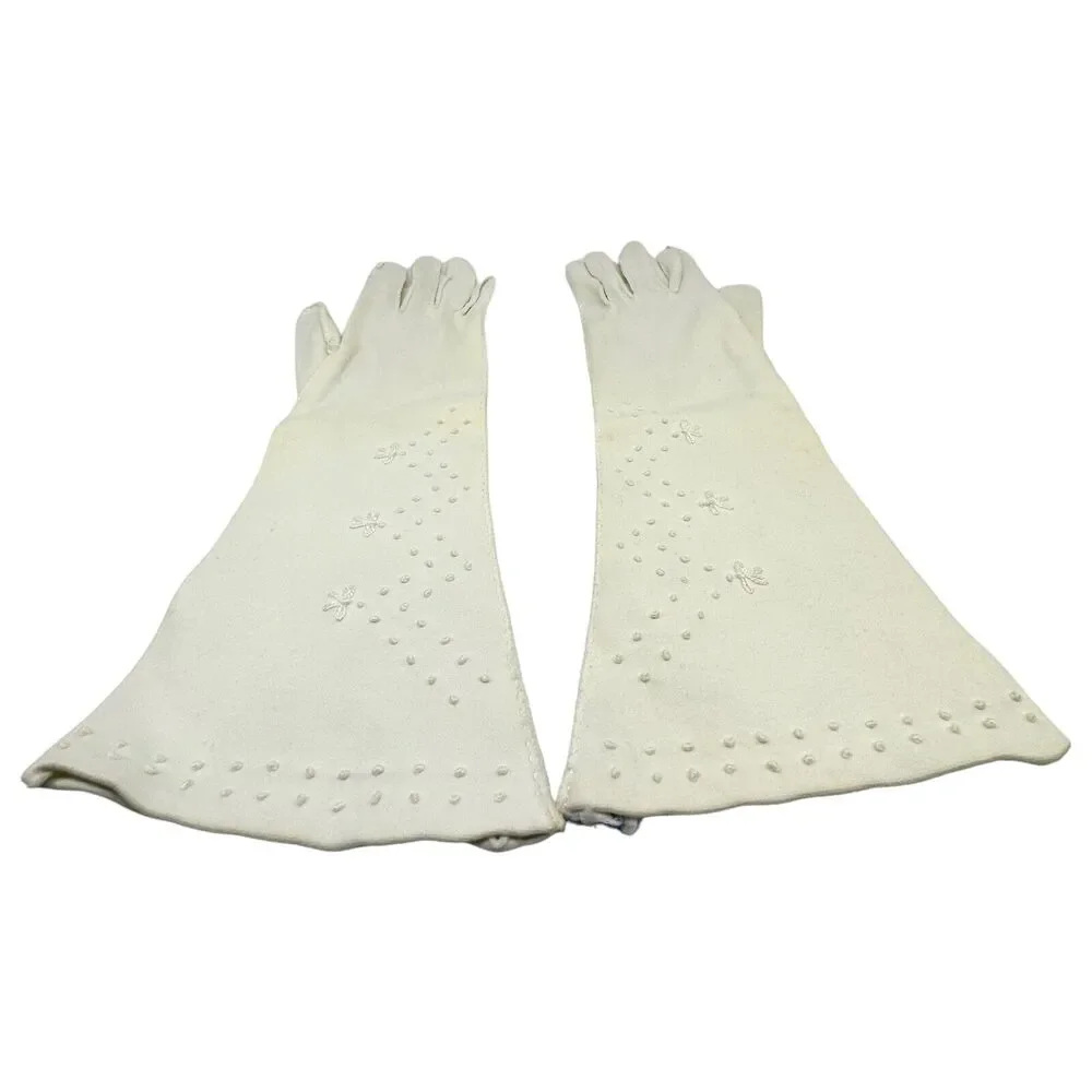 Vintage‎ Embroidered Cotton Gloves 13″ - Size 7½ Made in British Crown Colony